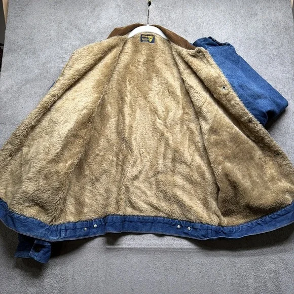 Wrangler Denim Sherpa Lined Western Trucker Jacket Corduroy Collar‎ Men's Medium - Picture 5 of 10